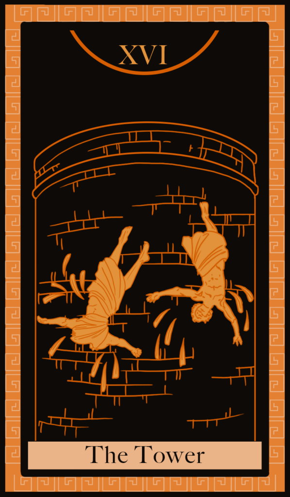 Da artista Ema Parreira, desenho digital de Major Arcana, A Torre, cartas tarot nº16