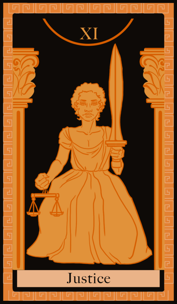 Da artista Ema Parreira, desenho digital de Major Arcana, A Justiça, cartas tarot nº11