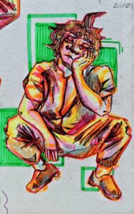 Da artista Ema Parreira, arte tradicional em desenho de canetas, ilustração de Danganronpa