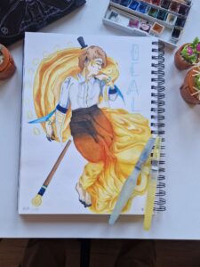 Da artista Ema Parreira, arte tradicional em desenho de aguarela, ilustração de gravity falls