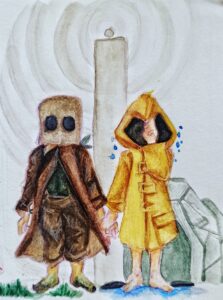 Da artista Ema Parreira, arte tradicional em desenho de aguarela, ilustração de Little Nightmares