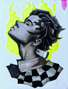 Da artista Ema Parreira, arte tradicional em desenho de Copic, ilustração de Demon Slayer