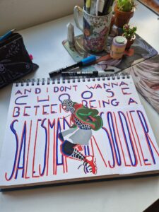 Da artista Ema Parreira, arte tradicional em desenho de Poscas, ilustração de Miles Morales de Into the Spider Verse