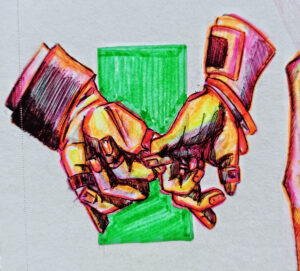 desenho colorido mãos dadas de Ema Parreira artista ilustrador de Portugal