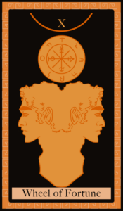 Da artista Ema Parreira, arte digital em desenho digital, ilustração de cartas de tarô, A Roda da Fortuna