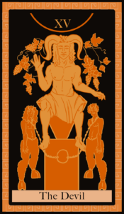 Da artista Ema Parreira, arte contemporânea em desenho digital de Major Arcana, O Diabo, cartas de tarô nº15